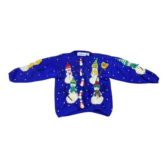 Vintage Belle Pointe Christmas Snowman Cardigan Sweater Wool Blend Womens MEDIUM - Picture 1 of 16